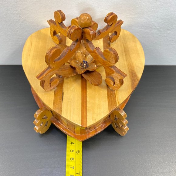 Vintage Jewelry Box, Heart Shaped, Red Velvet Lining, Storage Container, Brown K - Picture 7 of 10